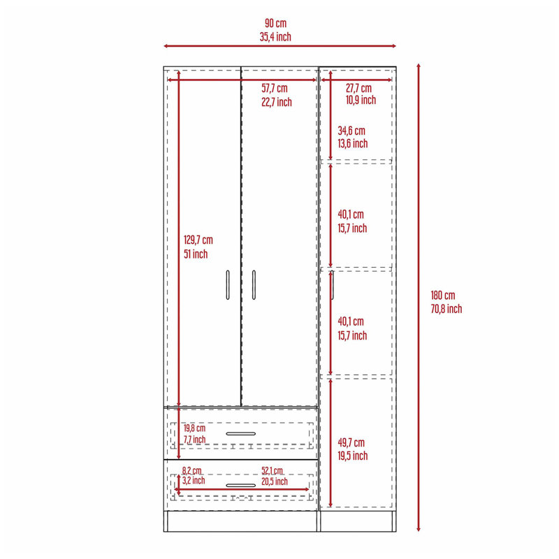 Armoire 2 portes 3 tiroirs Rowaton, Blanc