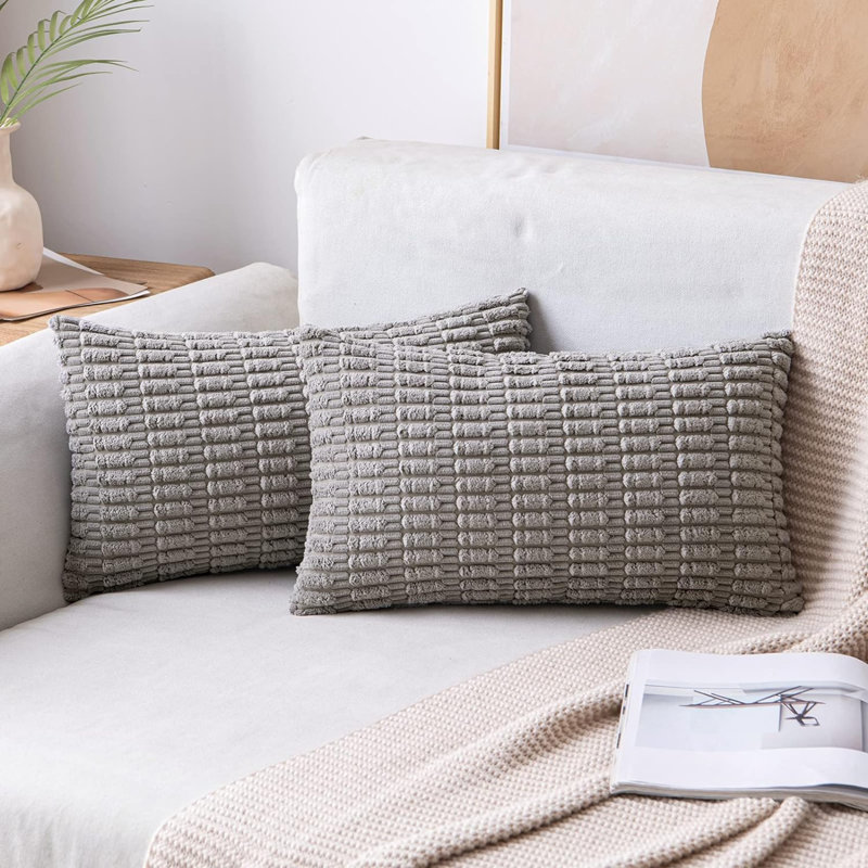 Striped Pillow Cover, Light Gray