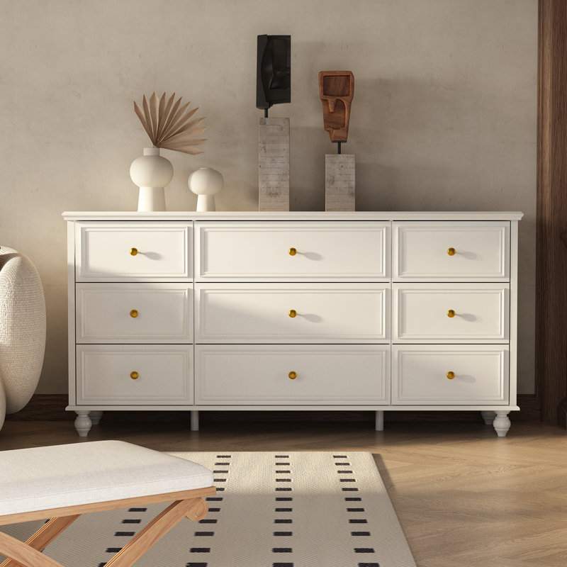 canora grey dresser 9 Drawer Double with Roman Column Legs, White Toine dresser