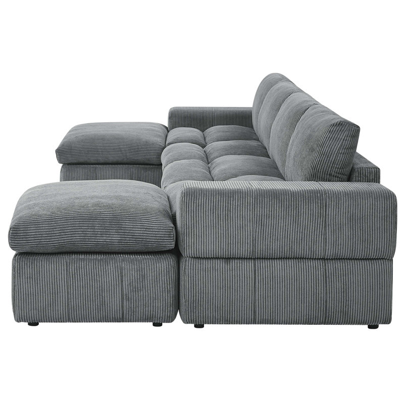 Grand modulaire réversible avec repose-pieds Tondreau Massasoit, Velours côtelé gris