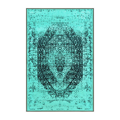 Tapis oriental bleu en laine / polyester tissé à la machine Deandrew