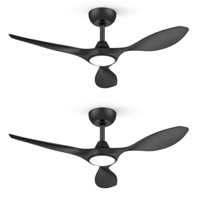 2pcs 42-inch Ceiling Fans With Lights And Remote Control Black