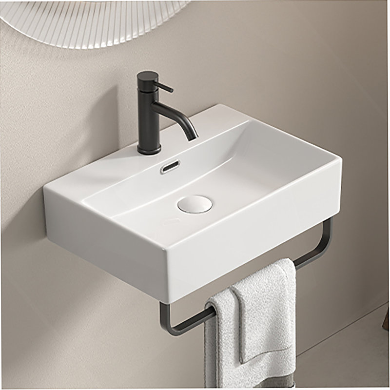 Vessel Sink With Towel Rack, Small Wall Mount Bathroom Sink With Faucet Hole