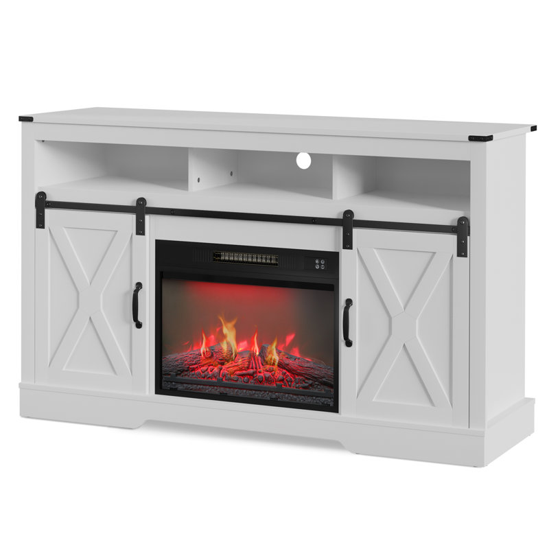 Brandt 58" Media Console TV Stand with Electric Fireplace, White