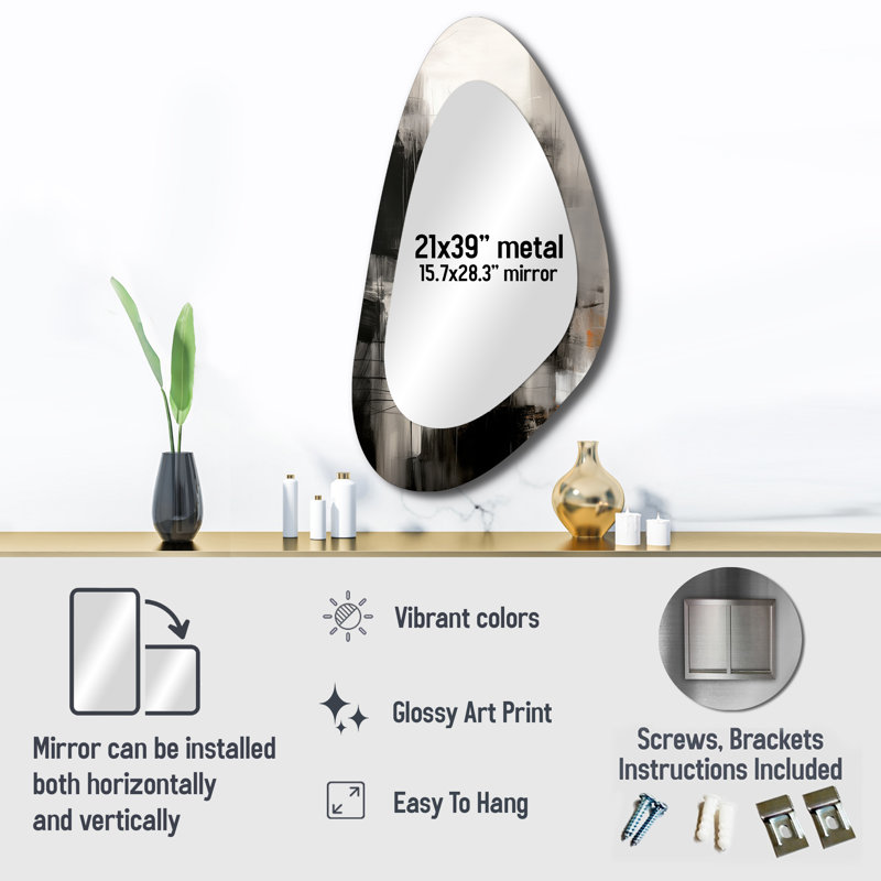 Grand miroir mural noir Mid Century Fusion I - Mid-Century Modern Unique Shape