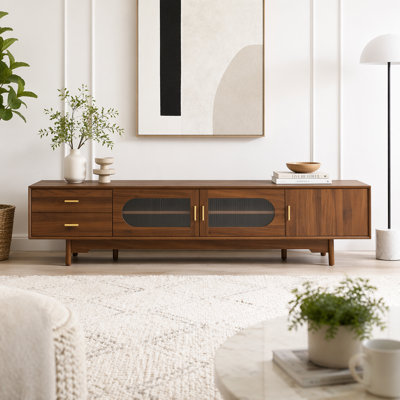 TV Stand with Fluted Glass Doors & Solid Wood Legs