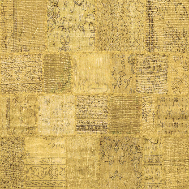 Tapis brun / gris en laine et polyester tissé à la machine Patchwork, Carré 4 pi