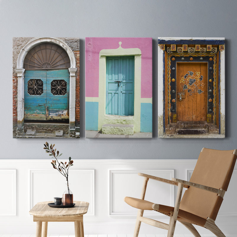 Bhutan Door - Ensemble de 3 reproductions sur toiles tendues, H 12 po x l 24 po x P 1 po