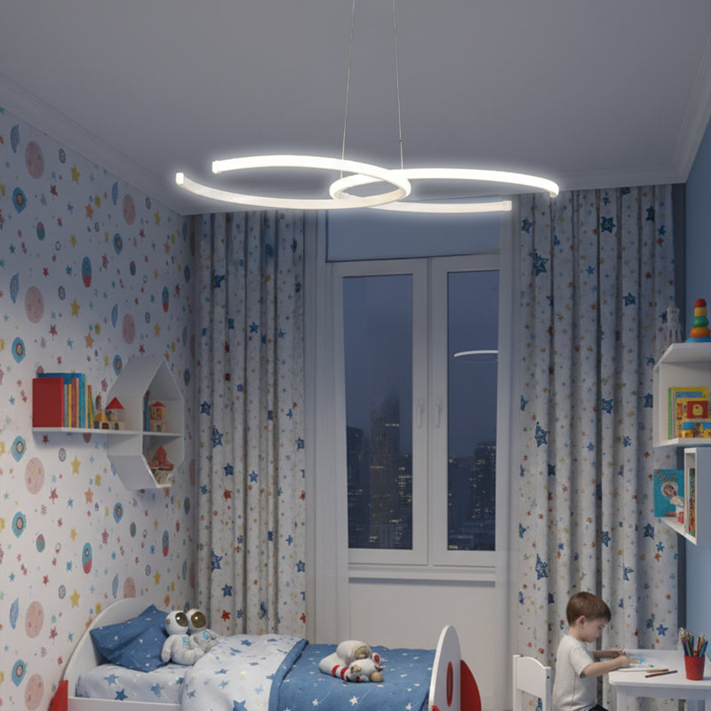 Lustre en métal à double orbe en métal à DEL 6500K / 4000K, Blanc