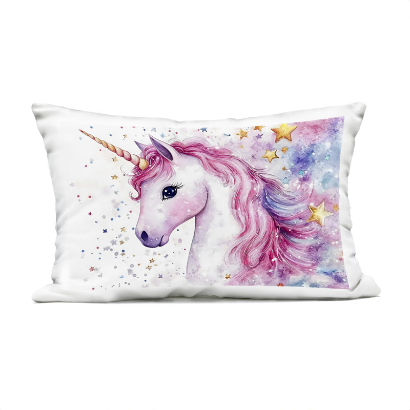Coussin d'extérieur imprimé licorne rose avec étoiles, 14 x 7 x 20, Creative Studio
