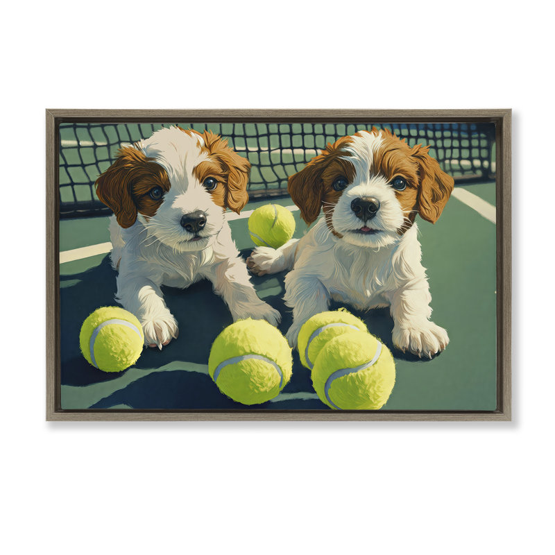 Cadre flottant pour chiots ludiques avec balles de tennis, design Imagine It Images, H 21 po x l 31 po