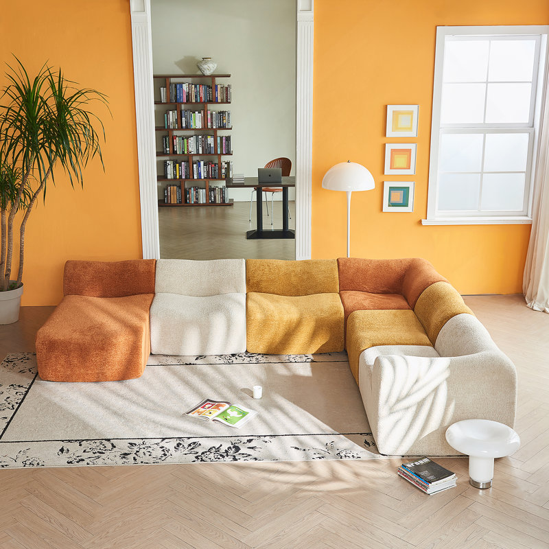 Canapé modulaire modulaire, canapé en tissu de velours compressé avec housses amovibles, canapé d'angle en forme de L pour le salon, conception moderne à blocs de couleur, assemblage facile
