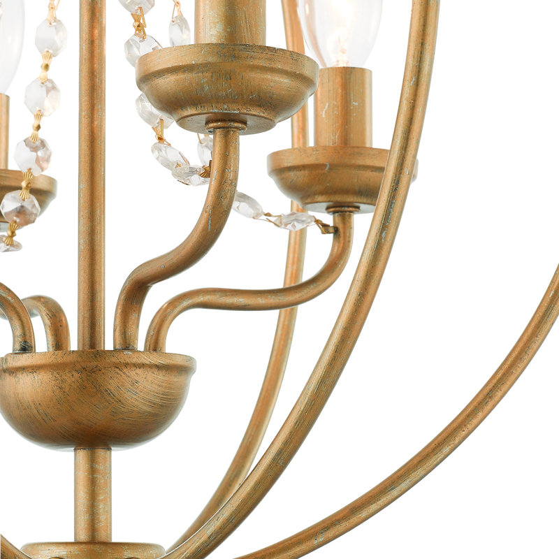Lustre globe à 4 lumières avec détails en cristal Moores, H 17 po x l 15 po x P 15 po, Feuille d'or antique, 4