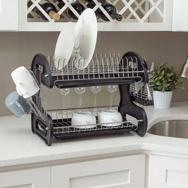BOOSINY Over Sink Dish Drainer Drying Rack,Adjustable (25.5-35.5) 3 Tier  Large Dish Racks for Kitchen Storage Counter Organizer,Full 304 Stainless