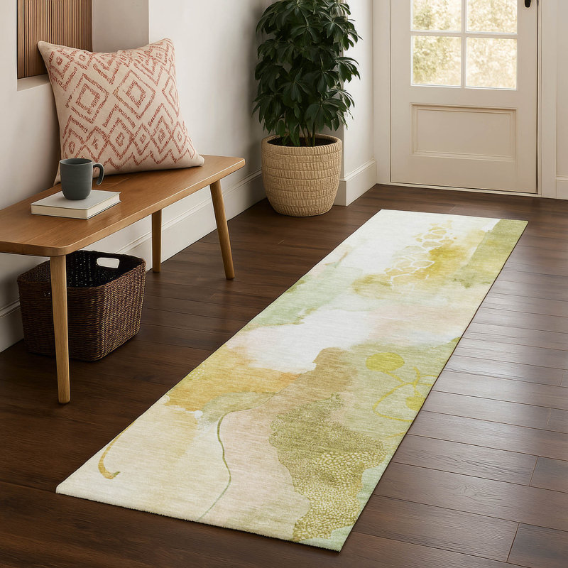 Tapis abstrait lavable à la machine de qualité supérieure Mayfield AMF2019, Mauve, Tapis de couloir 2 pi 3 po x 7 pi 6 po