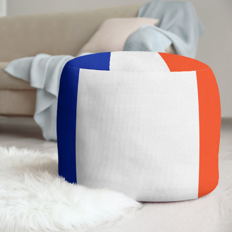 Repose-pieds cubique rond à rayures 20,5", Bleu / Blanc / Orange