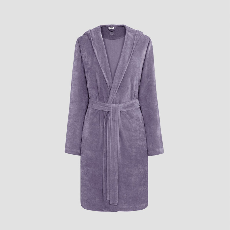 Purple Cotton Blend Terry Cloth Hooded Bathrobe with Belt