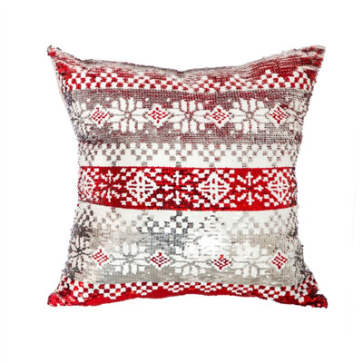 Sequined Cotton Blend Reversible Throw Pillow