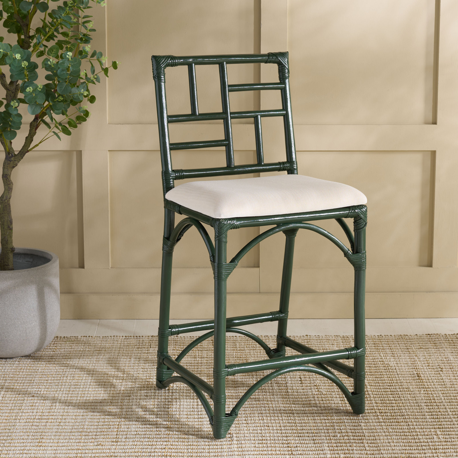 23.62 " Cotton Bar Stool, Forest Green