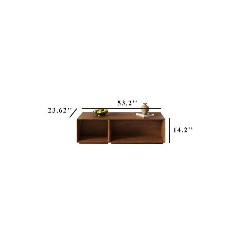 53.2'' Modular Wood Coffee Table- Convertible to Square/Rectangle, Minimalist Side Table with Wood Grain Veneer, Adjustable Configuration, 2 Pieces