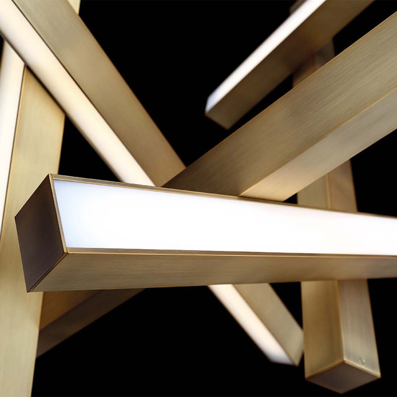 Lustre linéaire spoutnik moderne à 12 lumières Chaos, Laiton vieilli