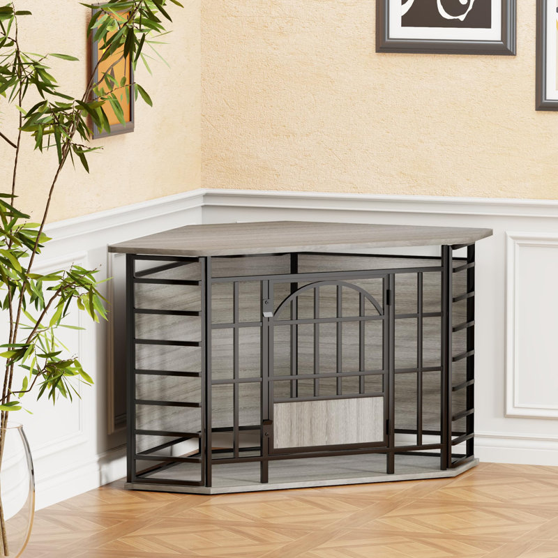 Corner Dog Crate Furniture, chenil robuste pour chien de 30 pouces, cage pour chien en bois avec roues