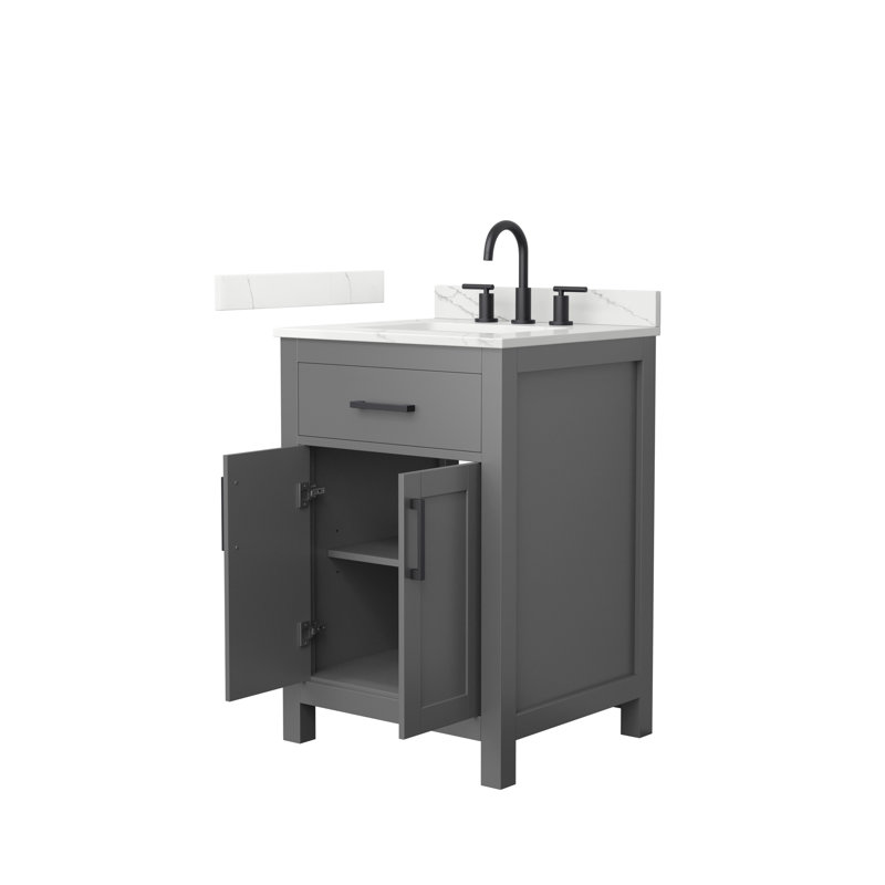 Beckett 24" Freestanding Single Bathroom Vanity with Quartz Top, Dark Gray, Matte Black, Giotto Quartz