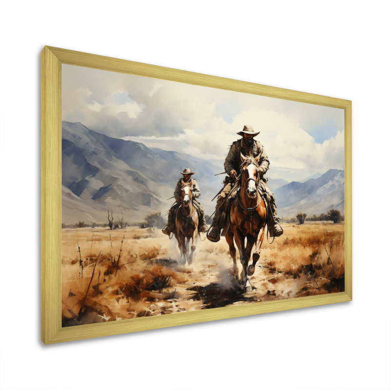 Cowboy Dusty Trails II - Cowboys, impressions sur toile, Cadre doré à une seule photo, H 16 po x l 32 po x P 1 po
