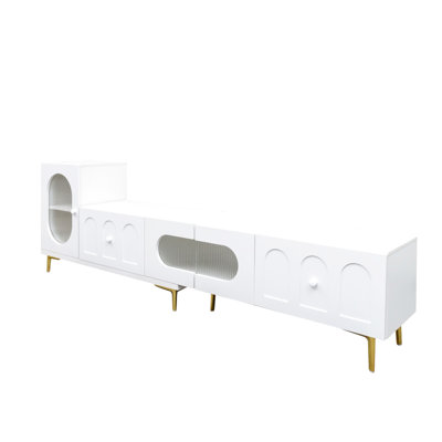 Meuble télé 80-89 "extensible - Blanc, peu encombrant, grand meuble de rangement en bois pour salle de conférence, fonctionnel