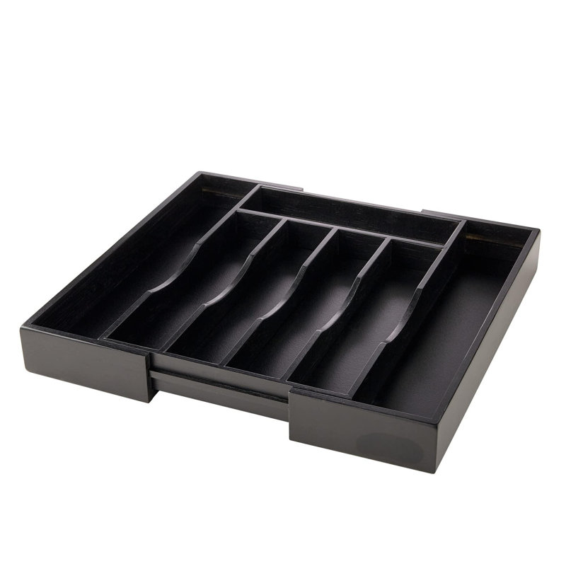 Organisateur de tiroir de cuisine en bambou extensible pour les couverts et les ustensiles, plateau de couverts en bois de bambou réglable dans le tiroir pour les couverts et l'argenterie dans la cuisine (noir)