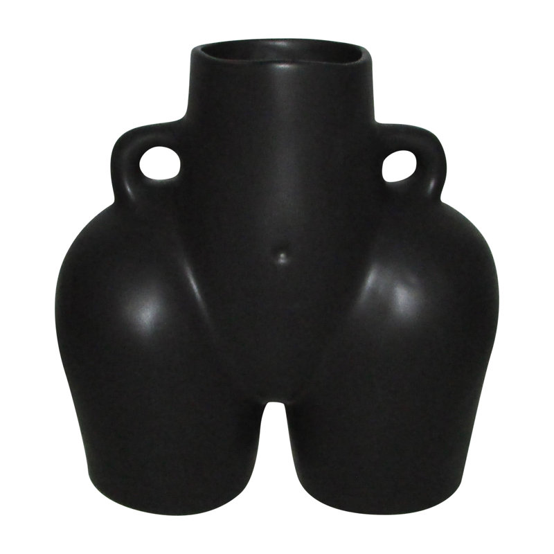 Vase en céramique Brezhoneg avec design sculptural artistique et esthétique abstraite moderne, Noir, H 7 po x l 7 po x P 4 po