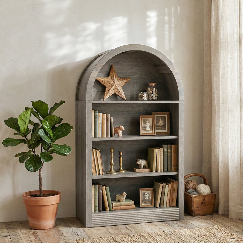 47.6" Small Bookcase Arched Bookshelf, Grey