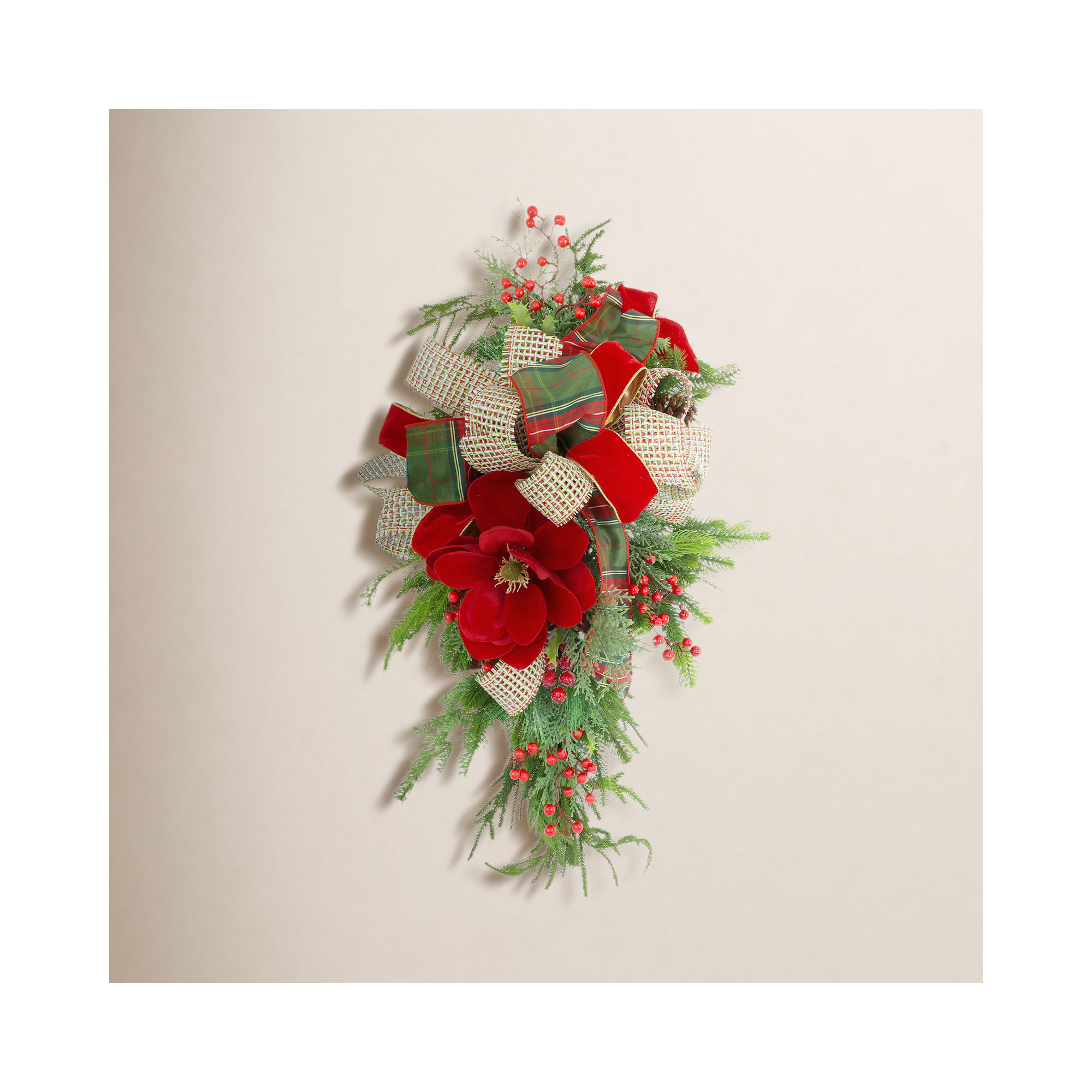 Holiday Swag with Magnolia, Berries and Bows