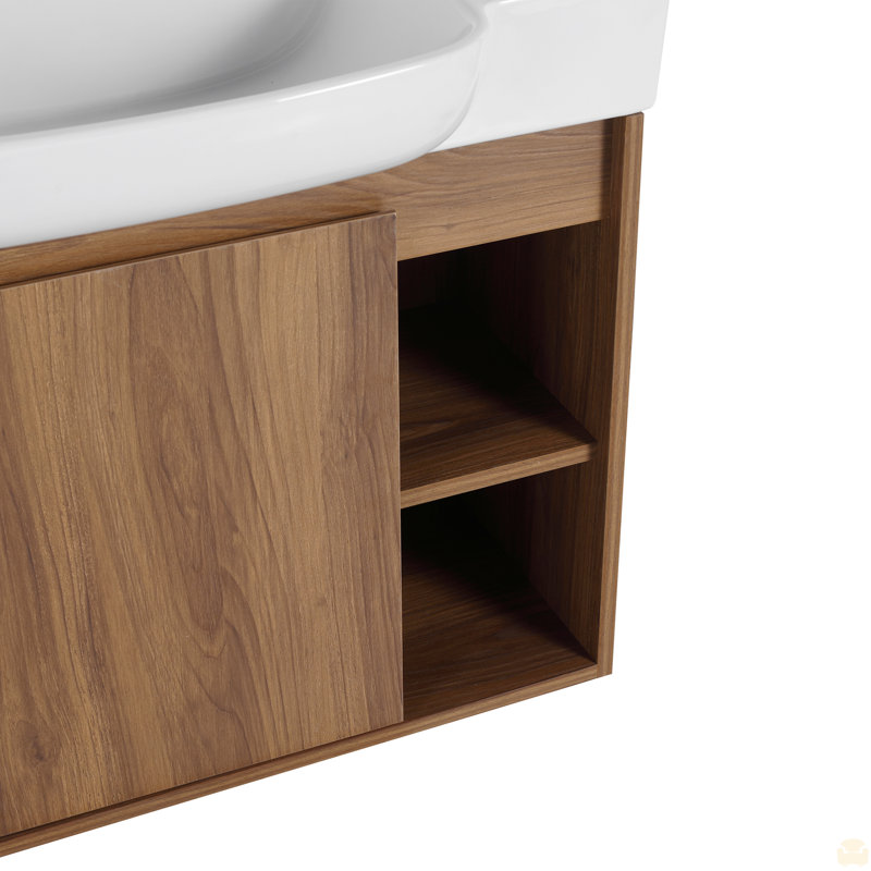 28'' Wall-Mounted Bathroom Vanity With White Ceramic Sink & Soft-Close Door, 27"