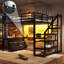 Lit mezzanine double en métal avec bureau intégré, escalier de rangement et tiroirs-133527293
