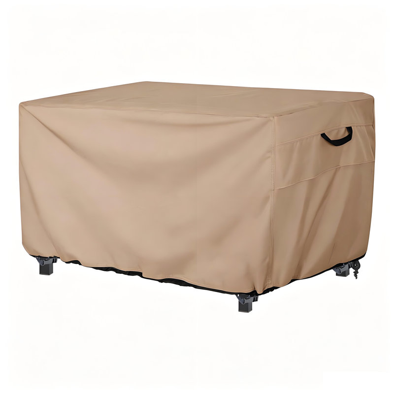 Housse pour foyer d'extérieur kaki clair, protection extérieure imperméable et coupe-vent avec cordon, poignées latérales, bouches d'aération et boucles de coin pour la cour de jardin