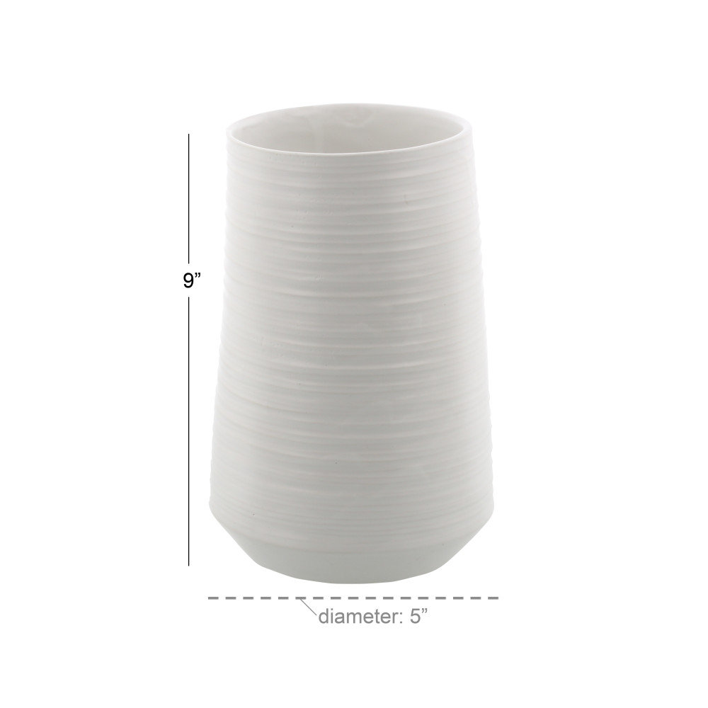 Alette Ribbed Porcelain Ceramic Decorative Vase, 9" H