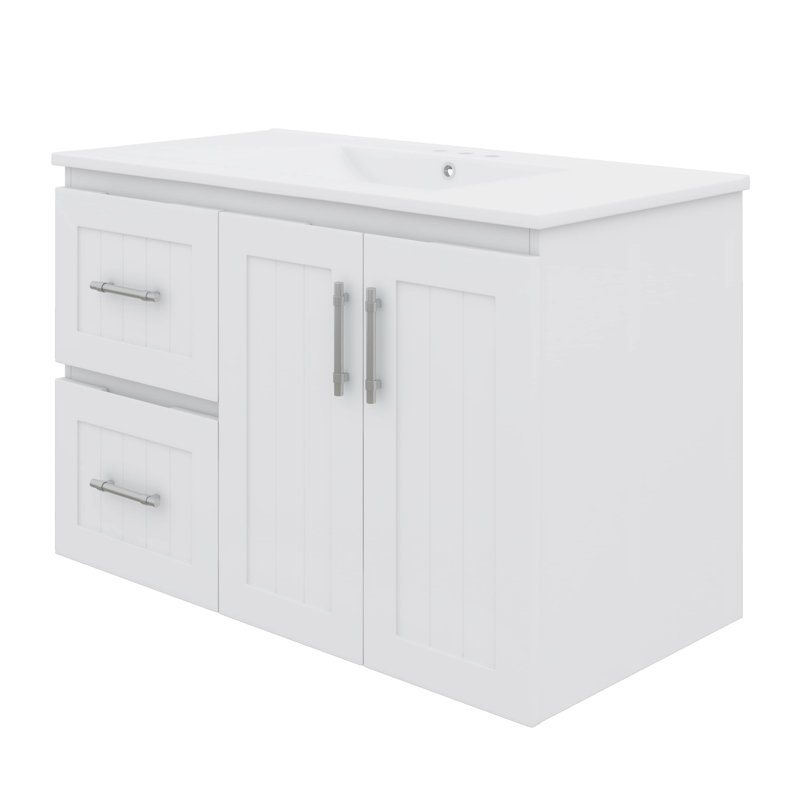 Ensemble de meuble-lavabo mural 36 po avec 2 portes et 2 tiroirs, Blanc