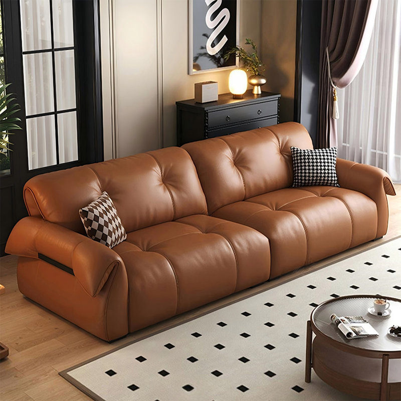 Canapé modulaire orange en cuir véritable, H 35,04 po x l 110,24 po x P 40,16 po