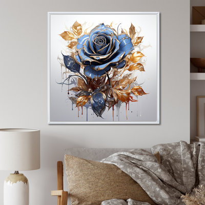 Verre doré et rose bleue IV - Art mural rose