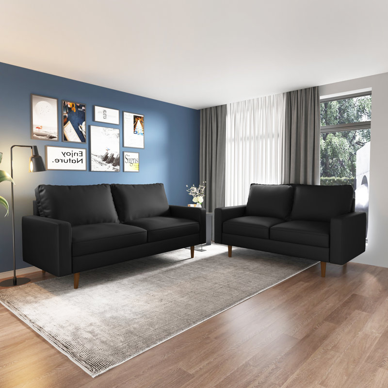 Canapé Elden, Similicuir noir, H 33 po x l 70 po x P 32 po
