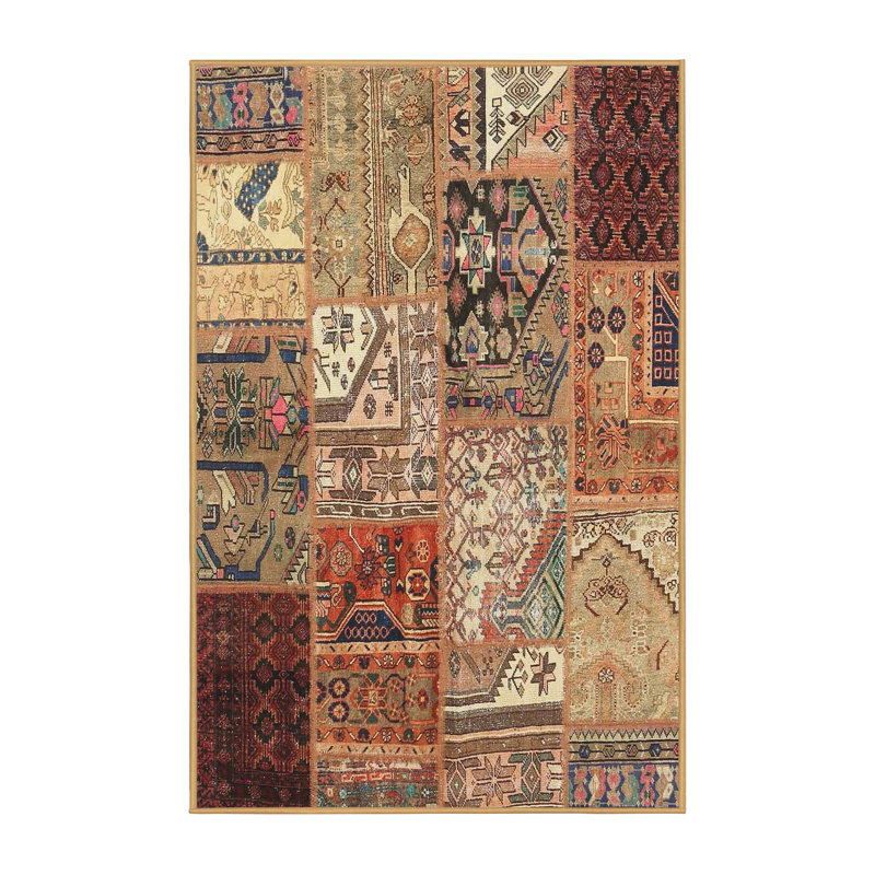 Tapis brun/orange/gris zone contemporaine, Rectangle 7 pi x 9 pi
