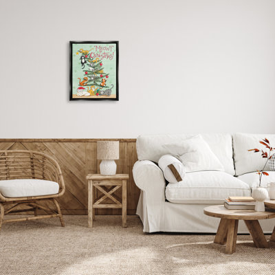 «Meowy Christmas Holiday Cats», impression encadrée sur bois