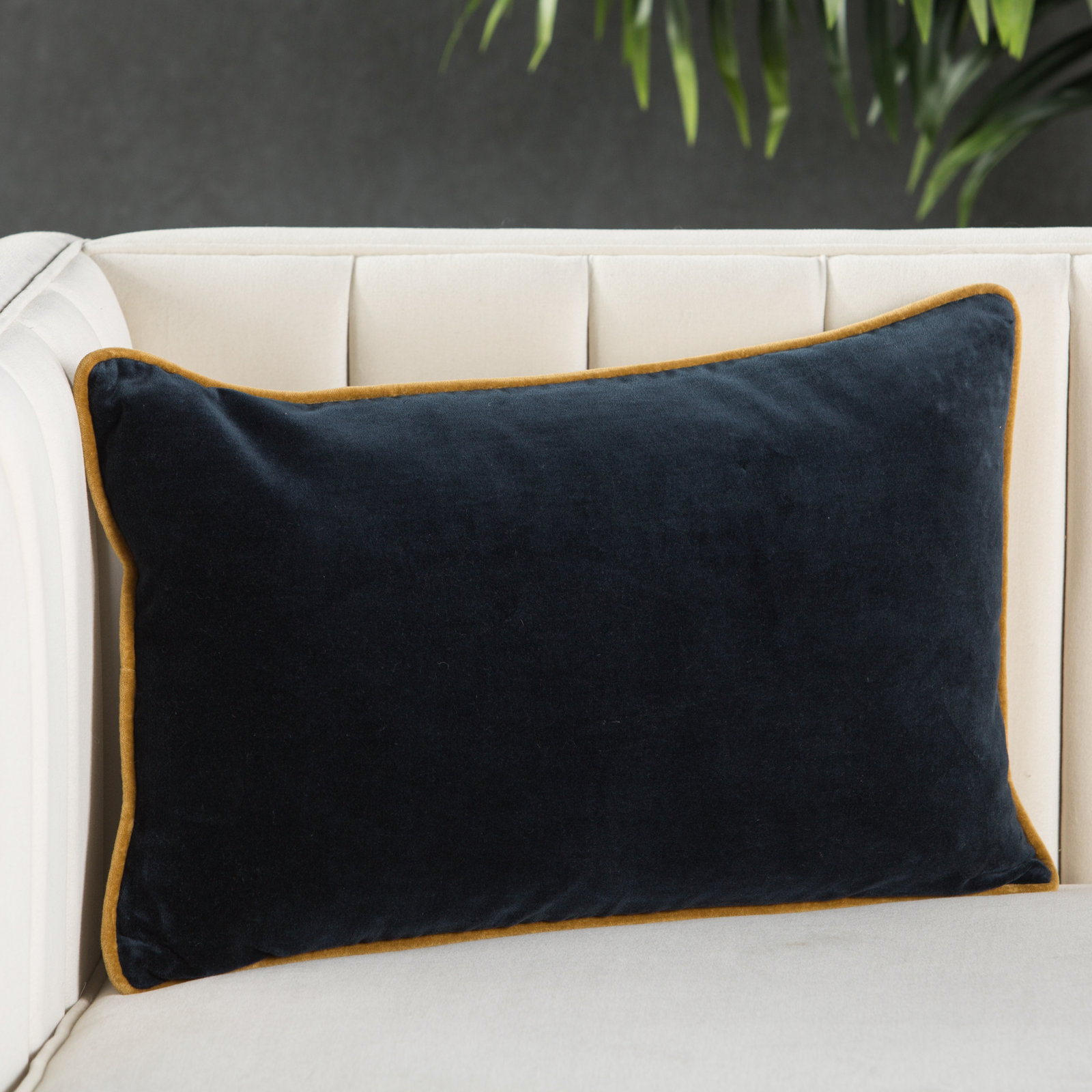 Amory Cotton Lumbar Throw Pillow, Down, Navy