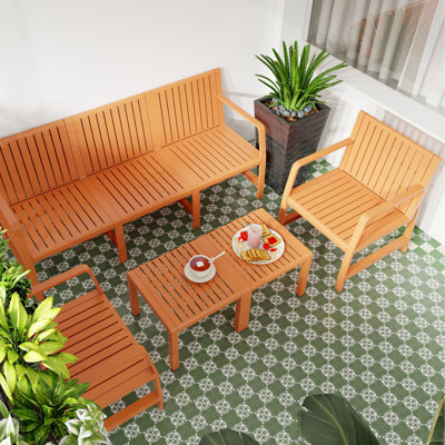 5 meubles de patio - brun abricot, 3, 2 chaises, tables basses, rouille, polypropylène, imperméable, espace, cadre intérieur / extérieur brun à lattes respirantes, assemblage rapide, utilisation intelligente de l'espace