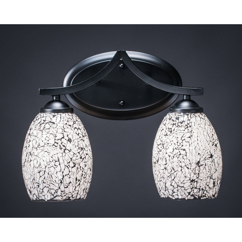 Zilo 2 Light Bath Bar Shown In Graphite Finish With 5" Black Fusion Glass, Graphite, Black