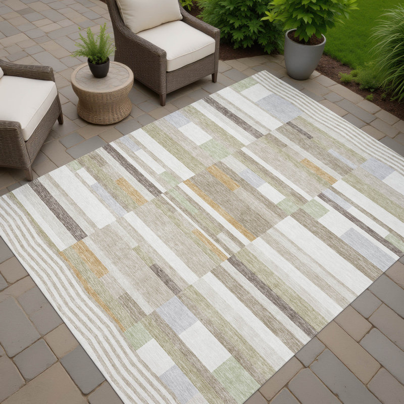 Machine Washable Indoor/Outdoor Chantille ACN2820 Stripes Rug, Ivory, 10' x 14'
