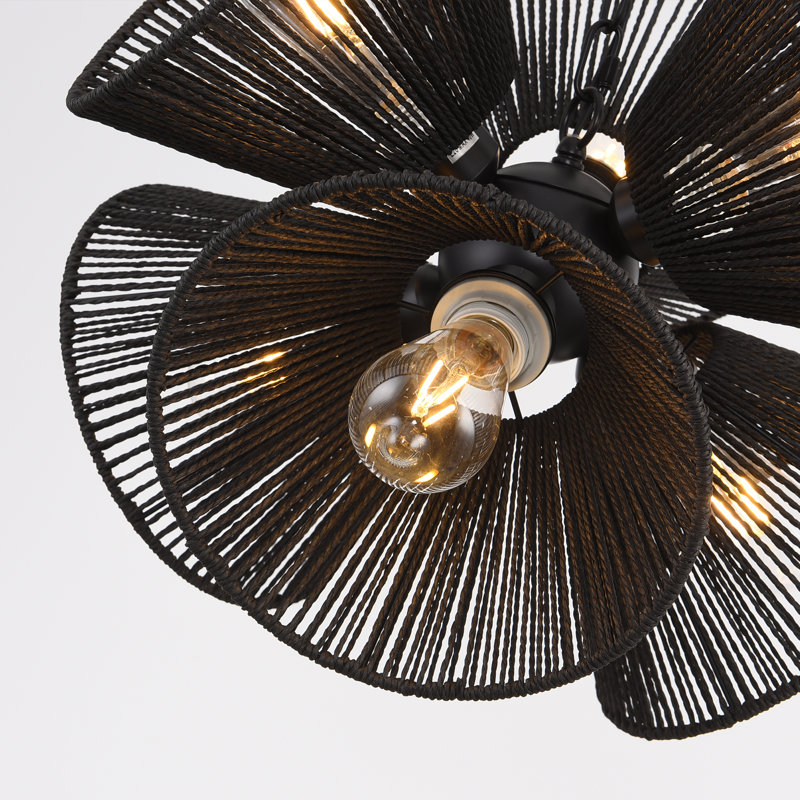Luminaire suspendu 6 lumières Boho, Noir mat