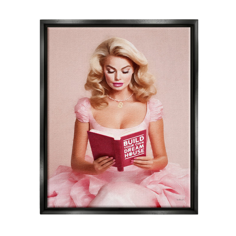 «Girl In Pink Reading» par Amanda Greenwood, H 21 po x l 17 po x P 1,7 po, Cadre flottant noir de jais