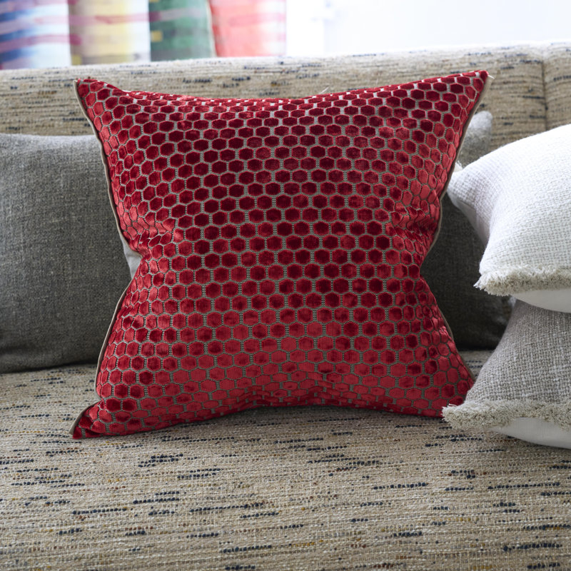 Jabot Velvet Decorative Pillow, 22" H x 22" W, Pimento Geometric
